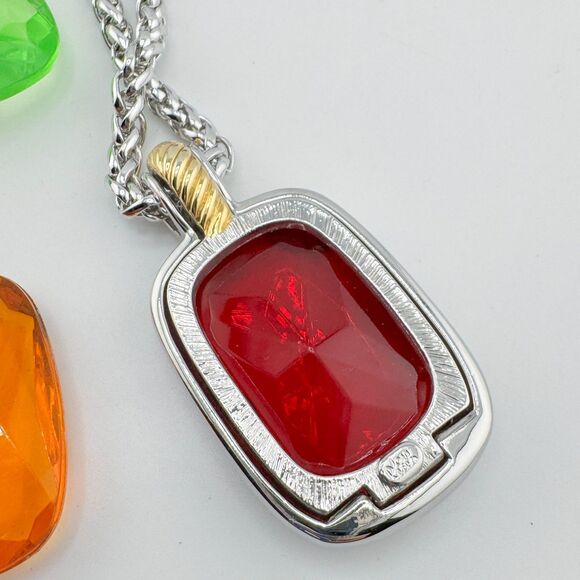 Signed Joan Rivers Interchangeable Glass Gem Necklace 9 Colors Silver Tone Chain - Picture 11 of 14